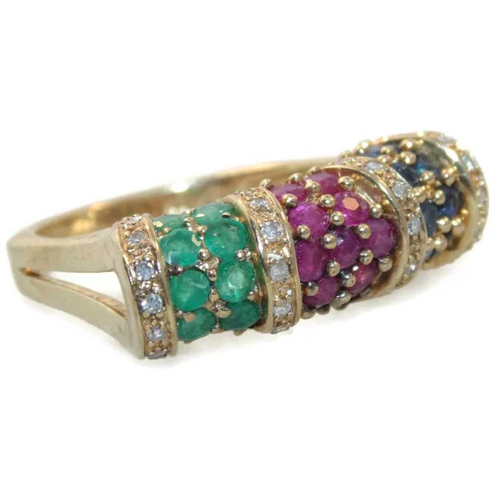 Vintage 14k Yellow Gold Ruby Emerald Sapphire Dia… - image 2