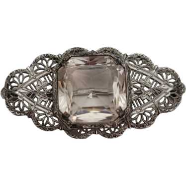 Silver Tone Rhodium Plated Art Deco Clear Faceted… - image 1