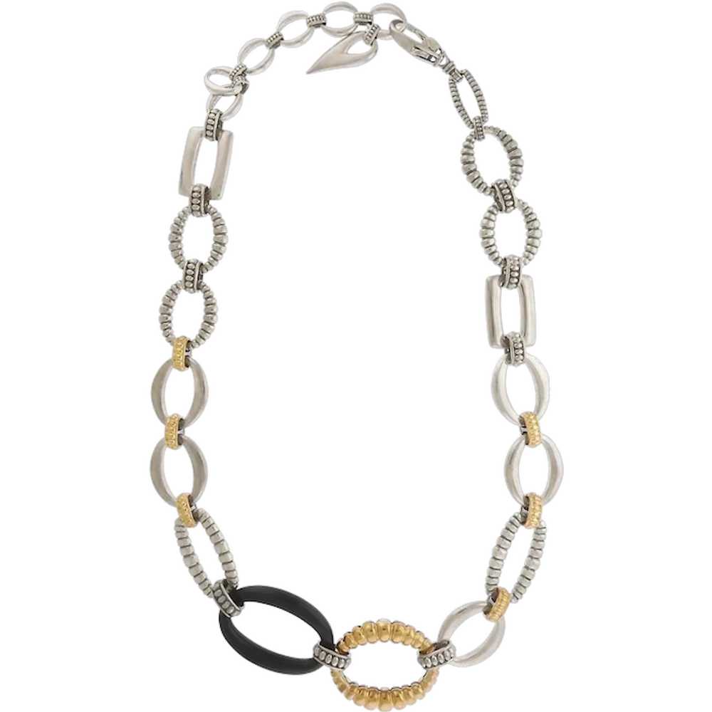 Vintage Lagos Caviar Oval Link 19” Necklace with … - image 1