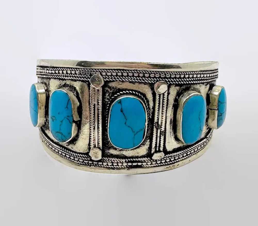 Turquoise Bracelet, Kuchi Cuff, Afghan, Boho, Vin… - image 2