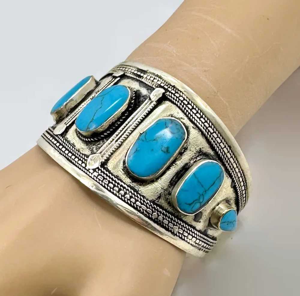 Turquoise Bracelet, Kuchi Cuff, Afghan, Boho, Vin… - image 3