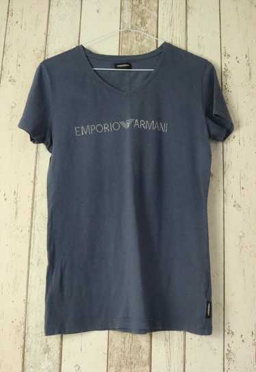 Vintage Y2K Armani Blue Monochrome V Tee Shirt Bl… - image 1