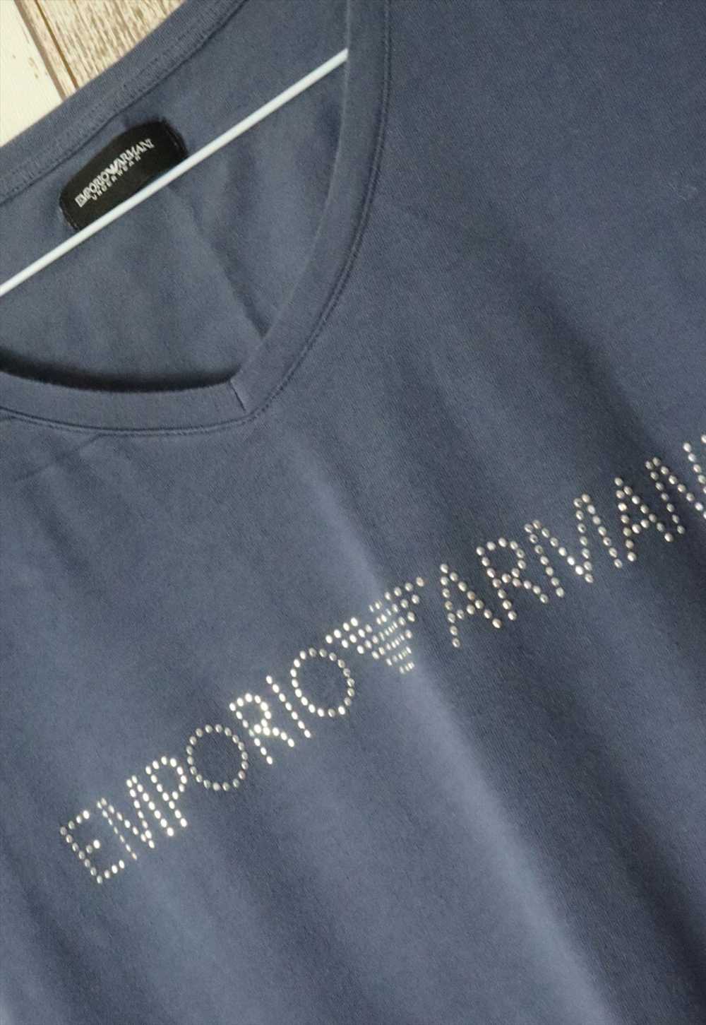 Vintage Y2K Armani Blue Monochrome V Tee Shirt Bl… - image 2