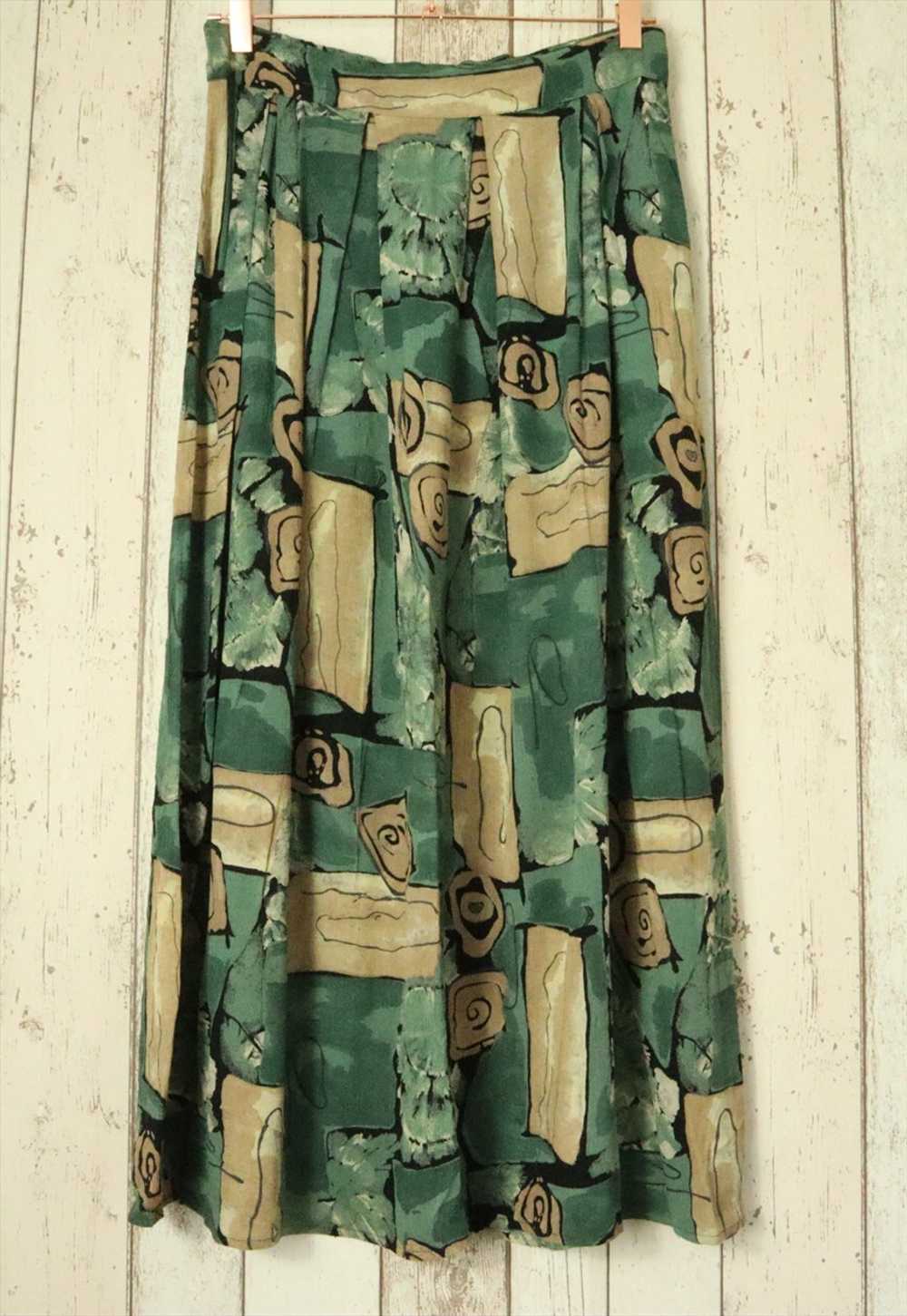 Retro 90s Green Abstract Crazy Print Pattern Fest… - image 3