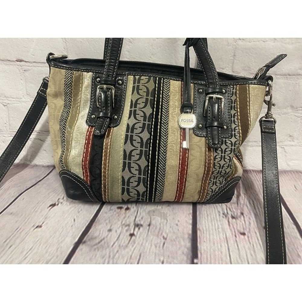 Fossil Purse Tapestry Patch Fabric Black Leather … - image 2