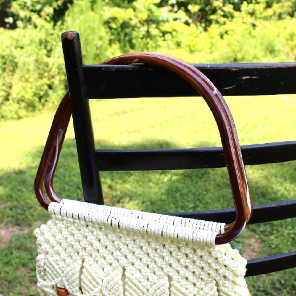 Vintage Hand Crafted Macrame Purse Knit Ivory woo… - image 11