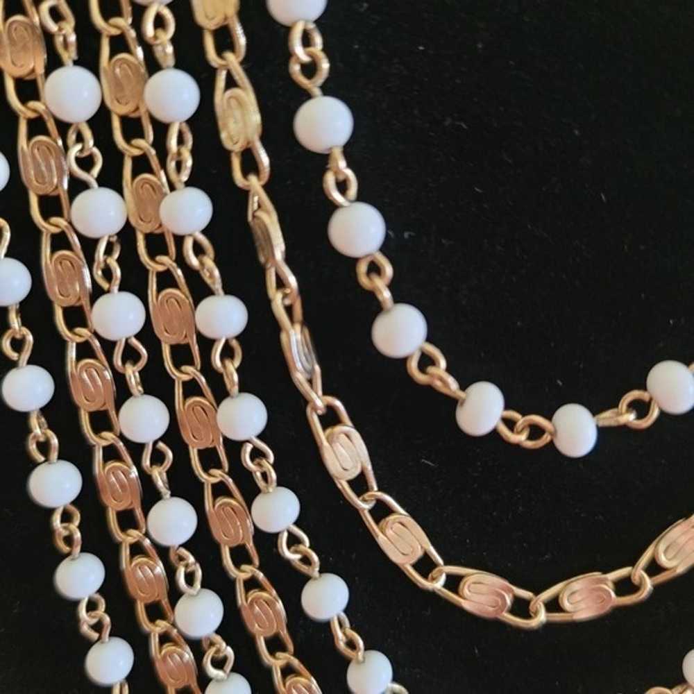 Vintage Milk Glass Bead and Gold Figaro Chain Mul… - image 2