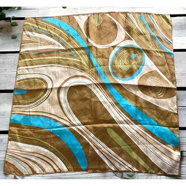Vintage Peacock Swirl Scarf Square Abstract Waves 