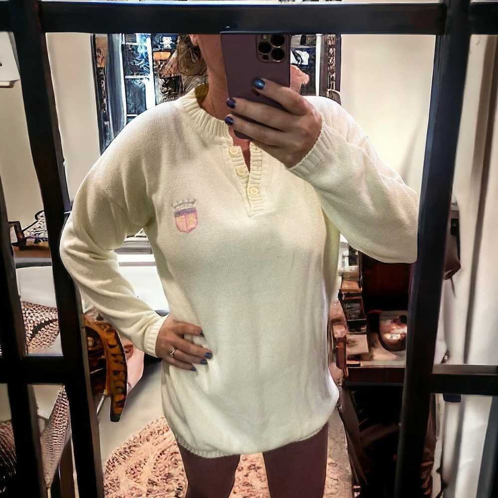 Vintage Michel Sport Academic Sweater Cream Overs… - image 1