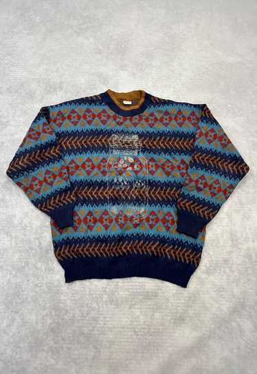 Vintage Knitted Jumper Abstract Mushroom Patterned