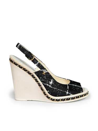 Chanel Black Tweed CC Chain Accent Slingback Wedge