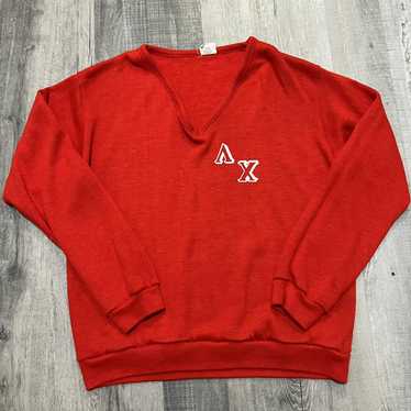 Collegiate × Vintage VTG 70s Alpha Chi Red Knit V… - image 1