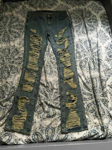 Custom Pure Reign distressed stacked jeans