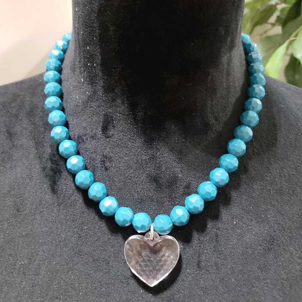 Other Blue Turquoise Stone Beaded Big Heart Penda… - image 1