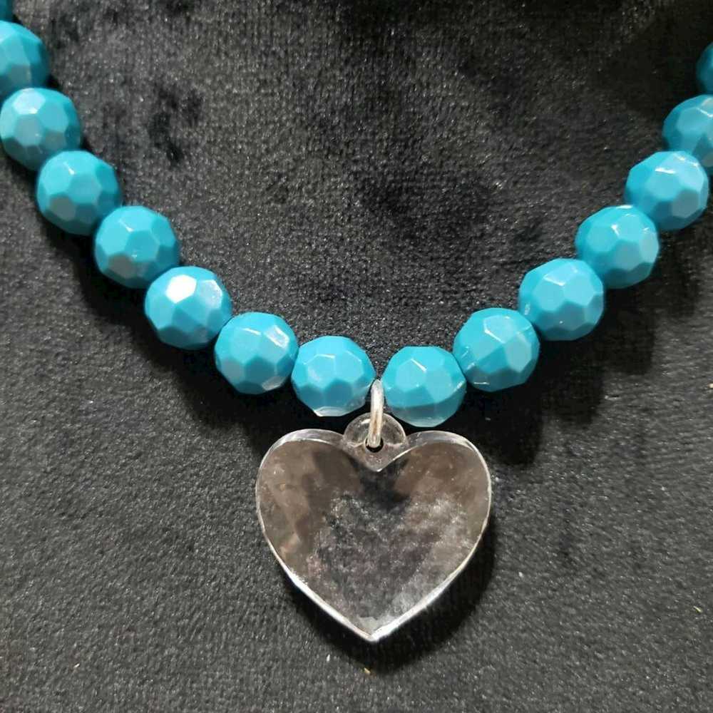 Other Blue Turquoise Stone Beaded Big Heart Penda… - image 4