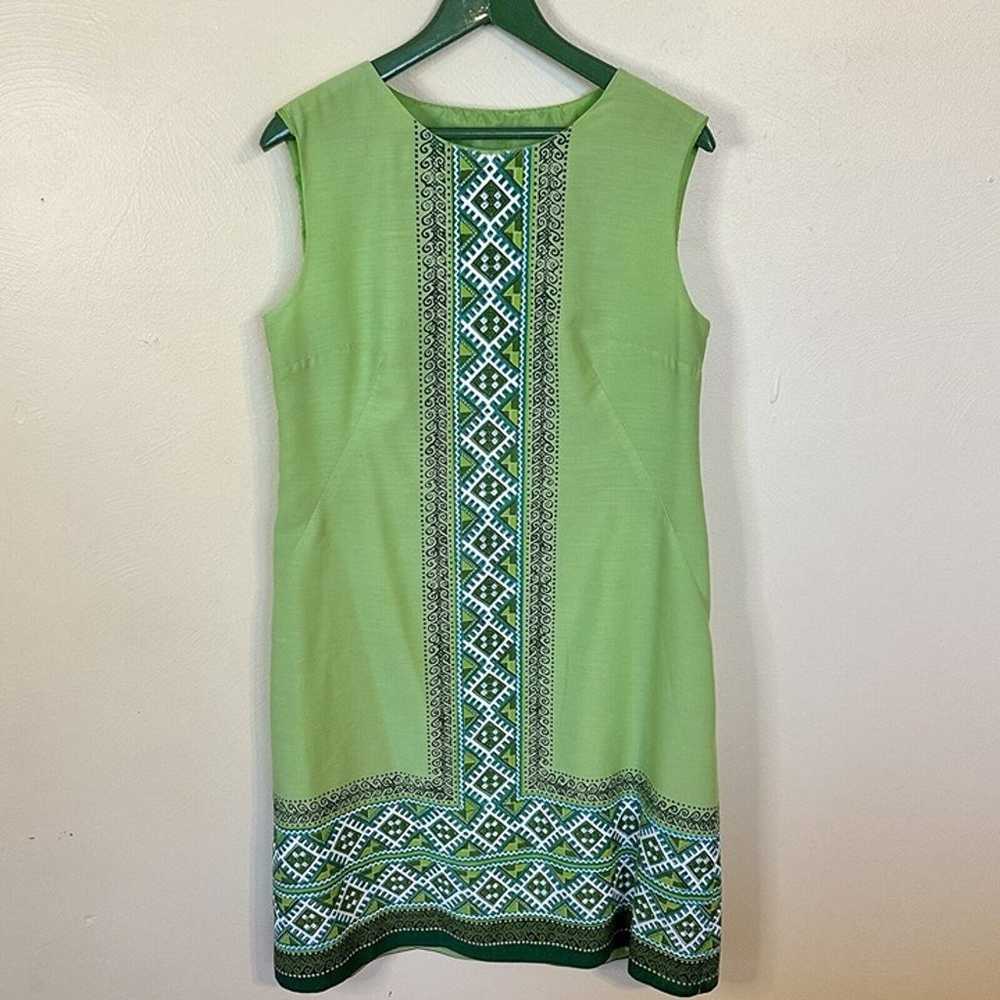 Vintage Womens Mini Shift Dress Green Geometric S… - image 1
