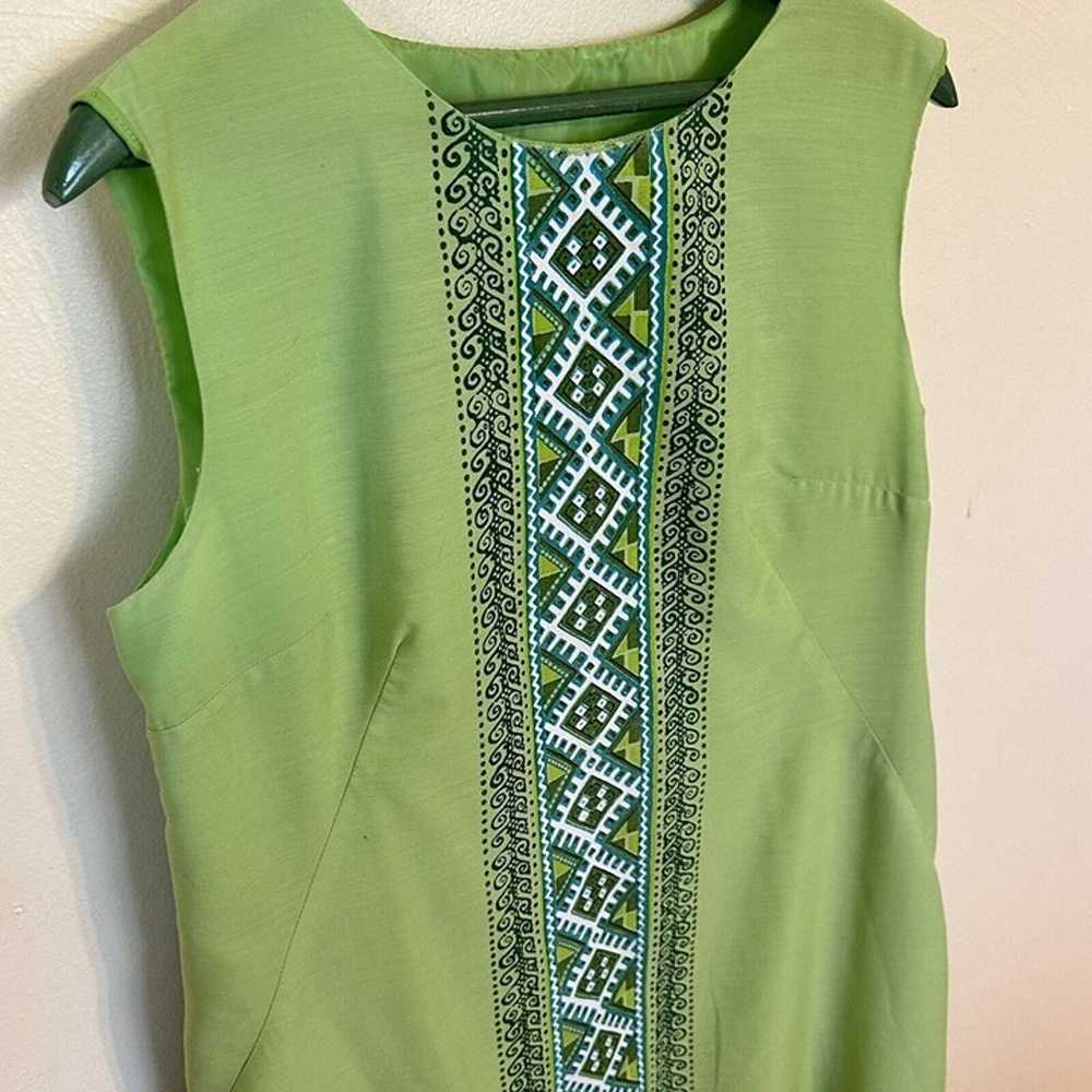 Vintage Womens Mini Shift Dress Green Geometric S… - image 3