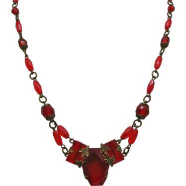 Vintage Red Glass Czech Necklace