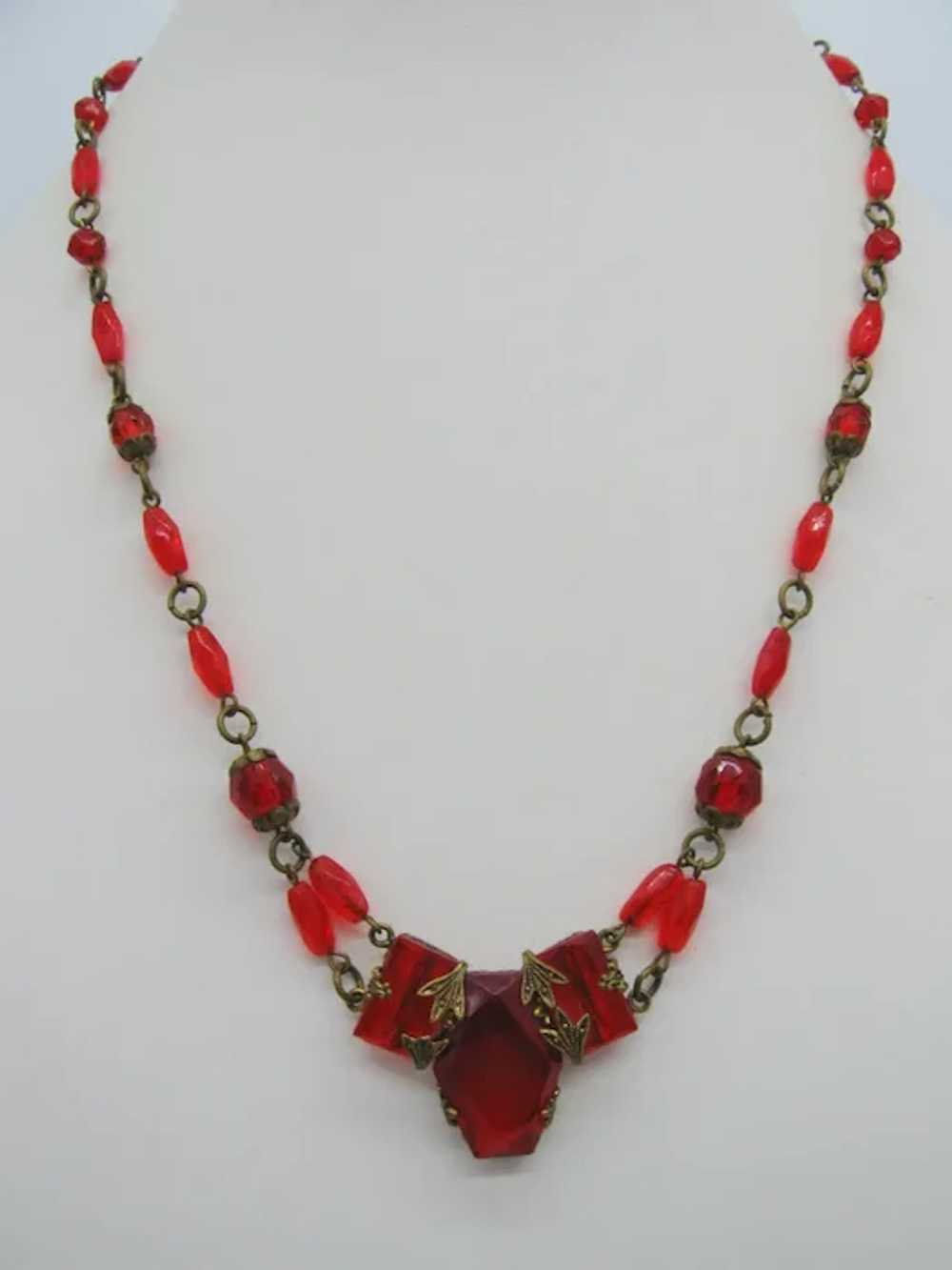 Vintage Red Glass Czech Necklace - image 2