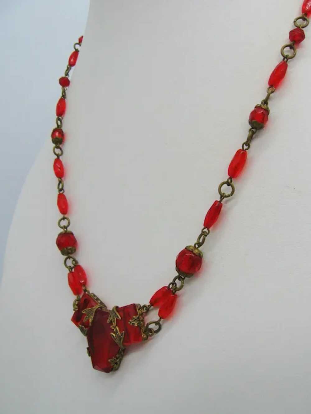 Vintage Red Glass Czech Necklace - image 3