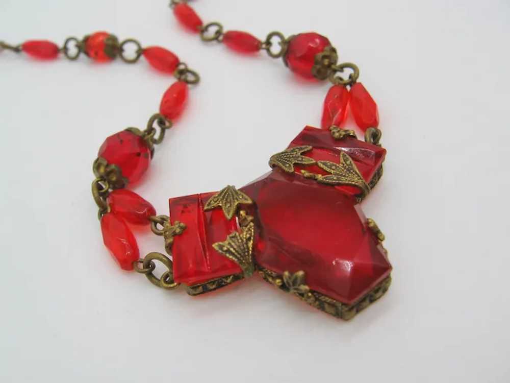 Vintage Red Glass Czech Necklace - image 4