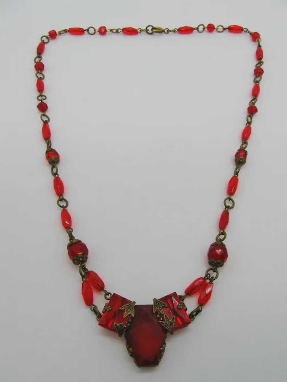 Vintage Red Glass Czech Necklace - image 6