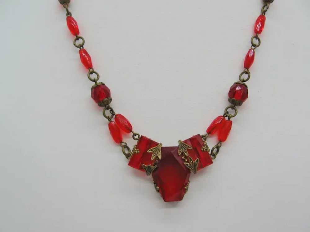 Vintage Red Glass Czech Necklace - image 8