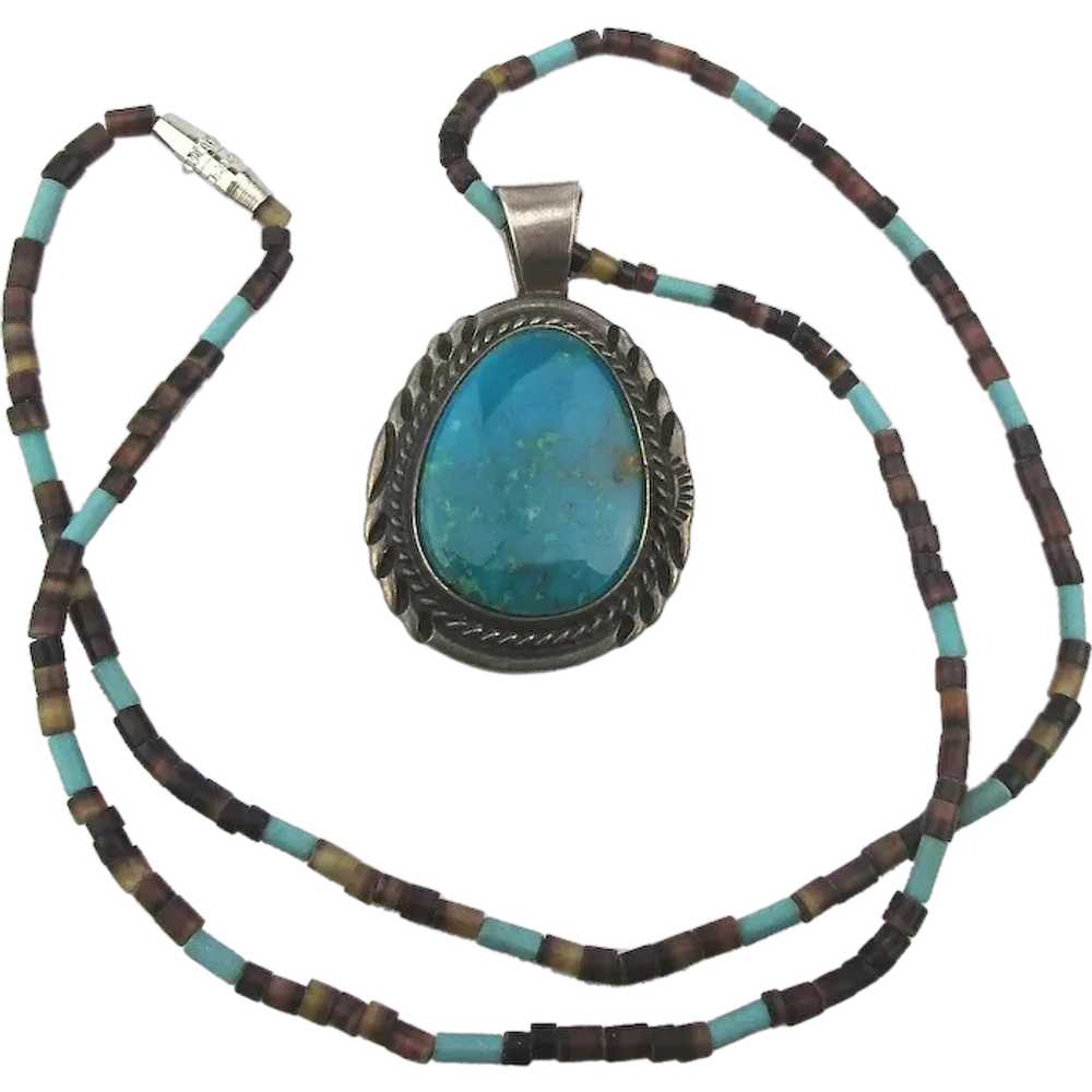 Native American Sterling Silver Turquoise Pendant… - image 1