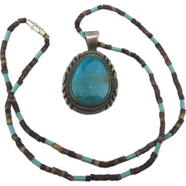 Native American Sterling Silver Turquoise Pendant… - image 1