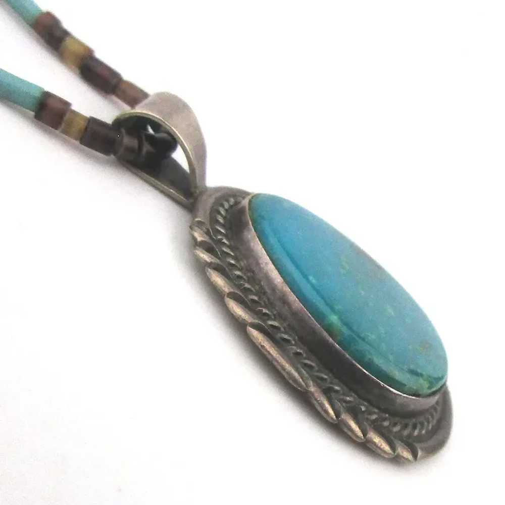 Native American Sterling Silver Turquoise Pendant… - image 4