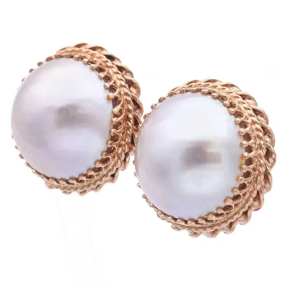 Vintage 14K Yellow Gold Mabe Pearl Clip-On Earrin… - image 2