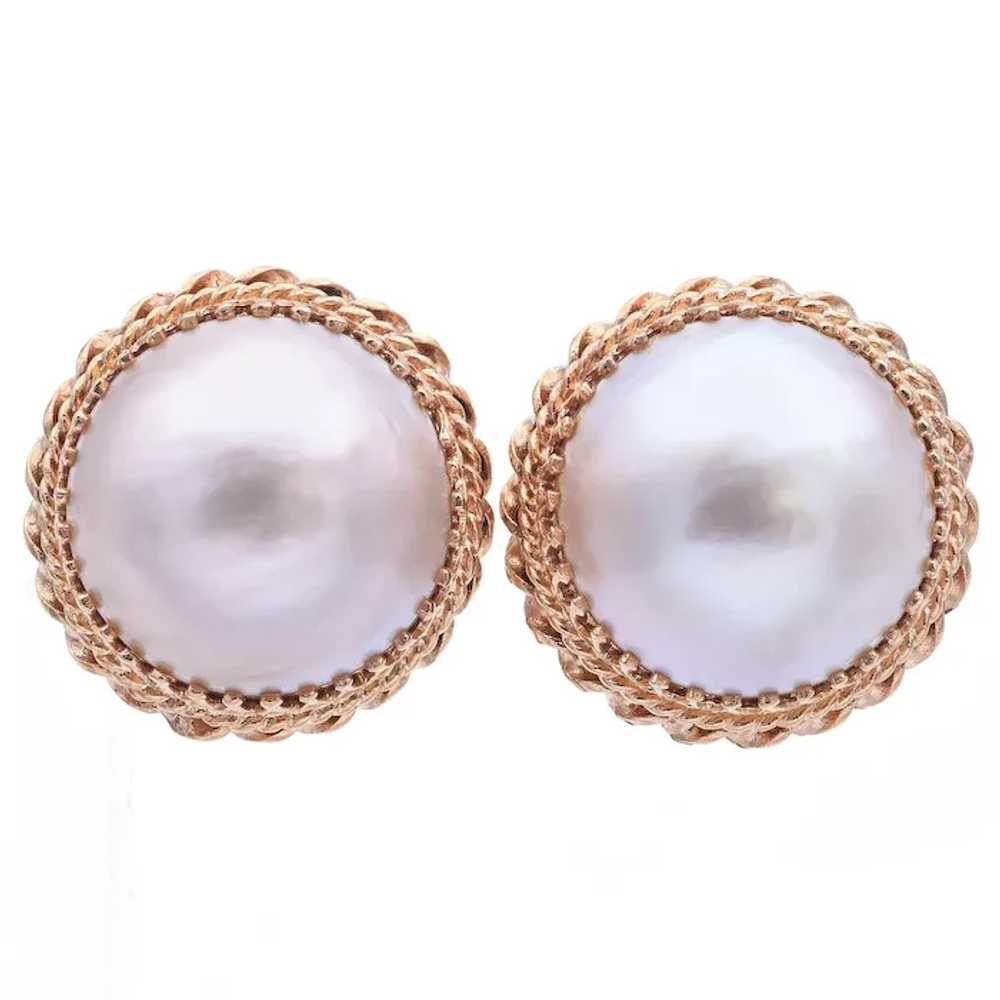 Vintage 14K Yellow Gold Mabe Pearl Clip-On Earrin… - image 4