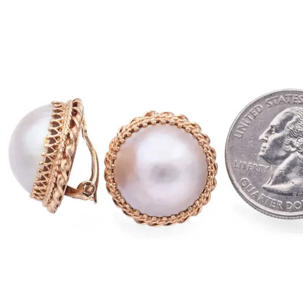 Vintage 14K Yellow Gold Mabe Pearl Clip-On Earrin… - image 5