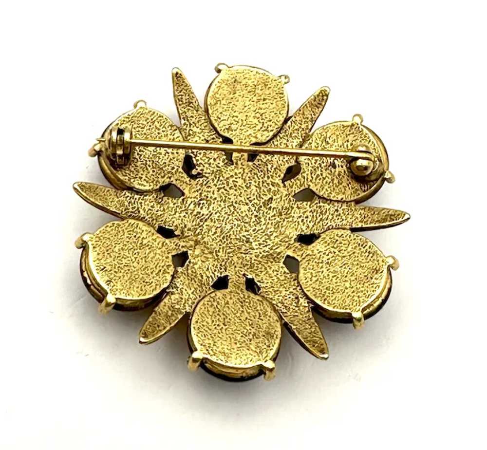 Brown and Goldtone Flower Brooch with Pretty Faux… - image 10