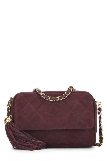Burgundy Quilted Suede Diamond 'CC' Camera Bag Me… - image 1