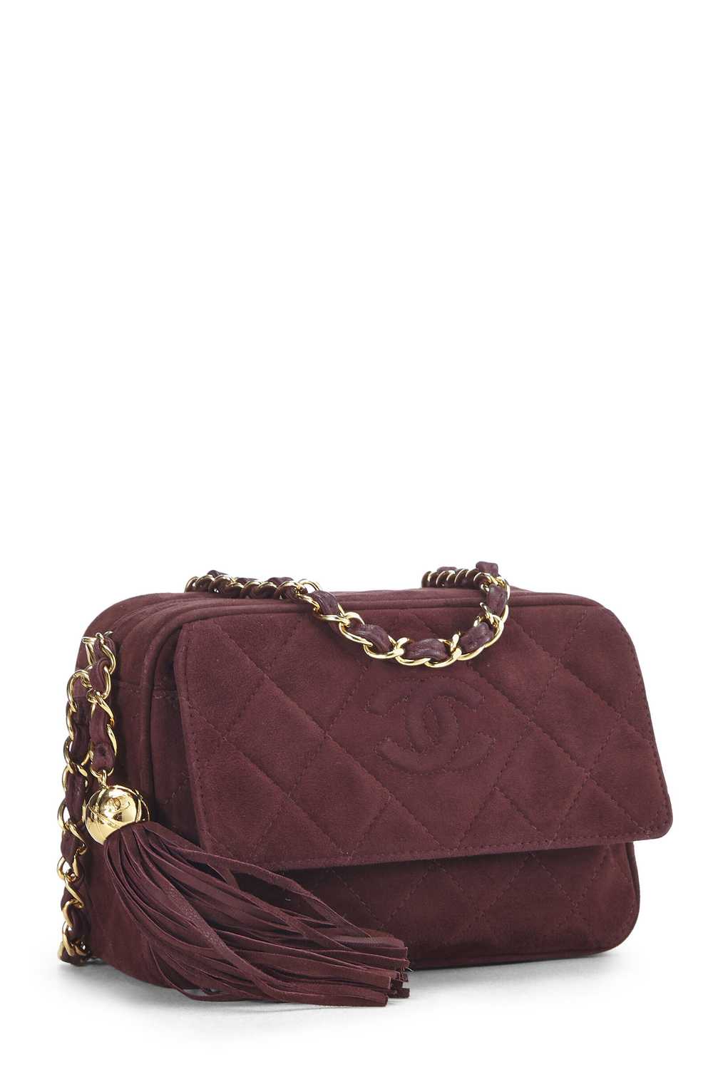 Burgundy Quilted Suede Diamond 'CC' Camera Bag Me… - image 2