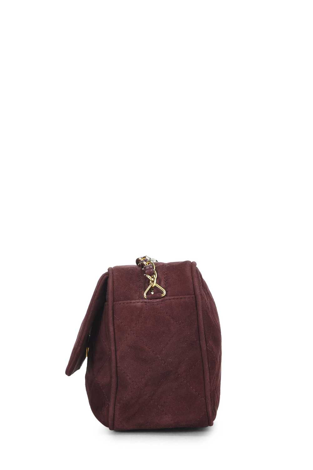 Burgundy Quilted Suede Diamond 'CC' Camera Bag Me… - image 3