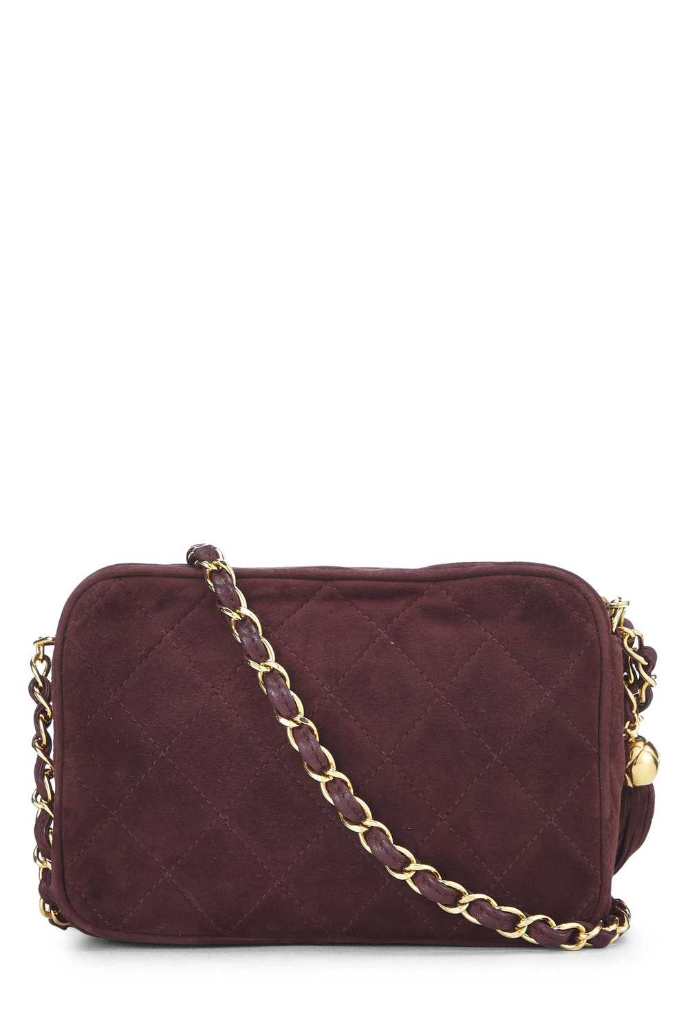 Burgundy Quilted Suede Diamond 'CC' Camera Bag Me… - image 4