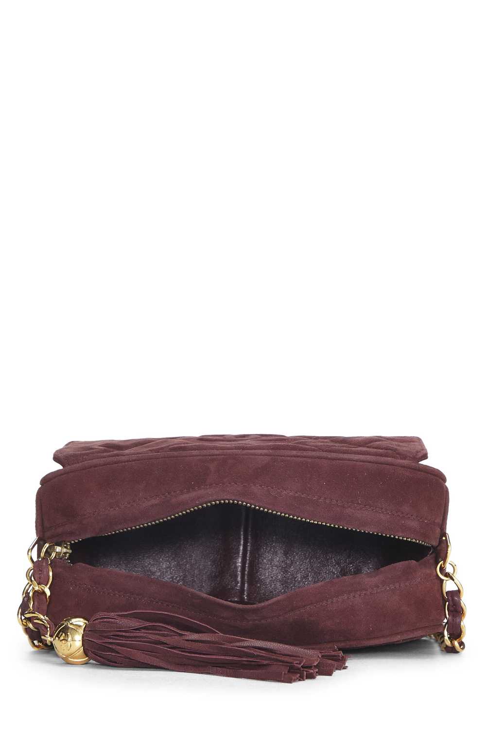 Burgundy Quilted Suede Diamond 'CC' Camera Bag Me… - image 6