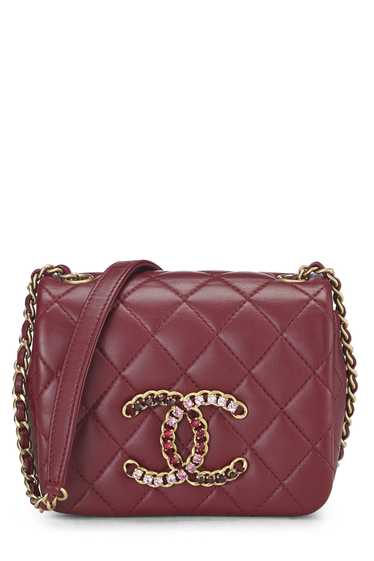 Burgundy Quilted Lambskin Crystal Flap Bag Mini - image 1
