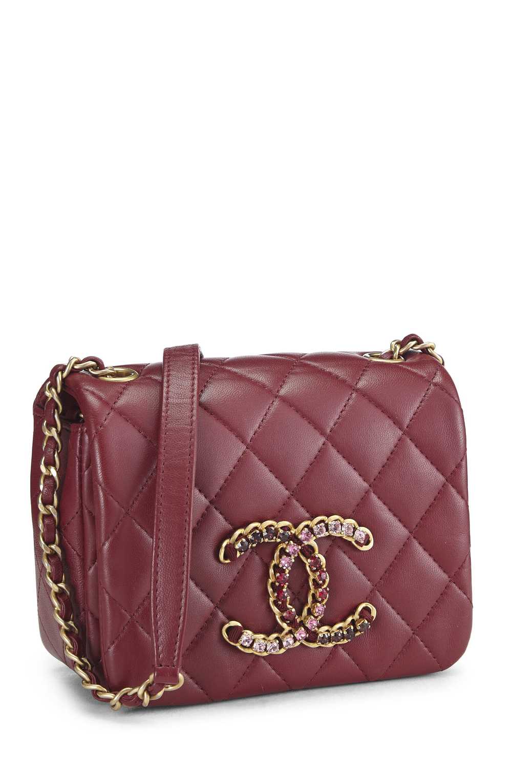 Burgundy Quilted Lambskin Crystal Flap Bag Mini - image 2