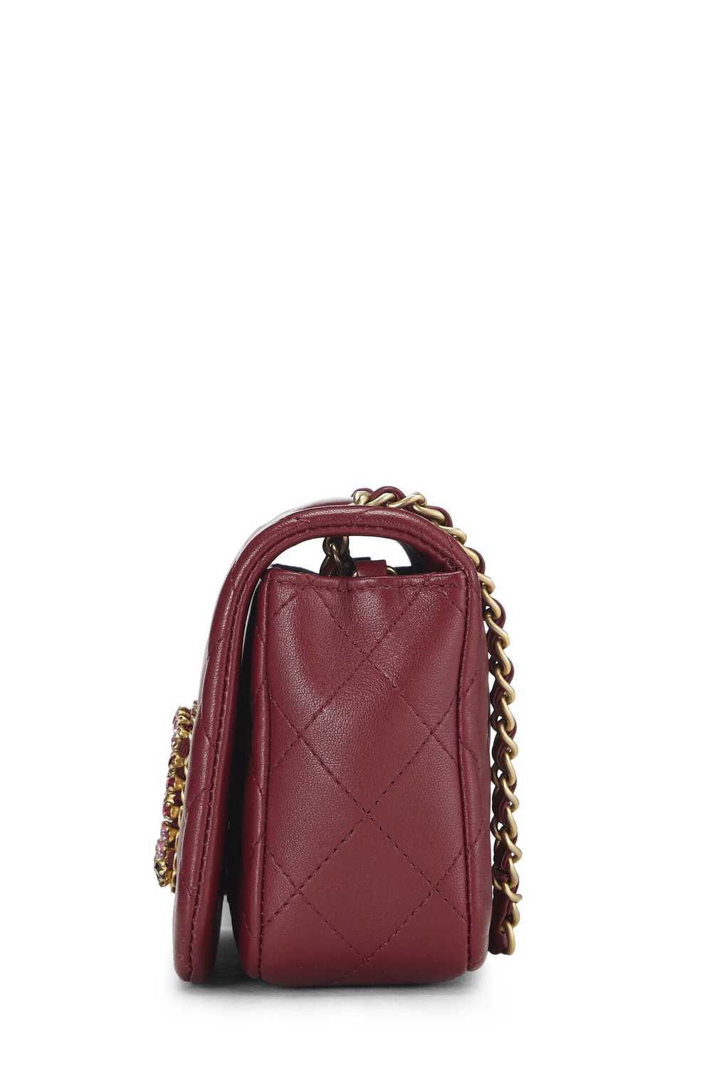 Burgundy Quilted Lambskin Crystal Flap Bag Mini - image 3