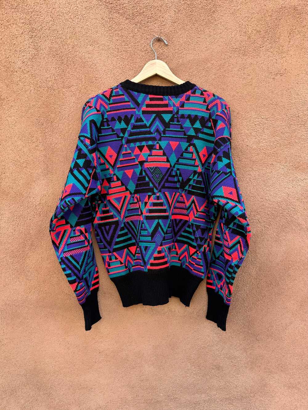 80's Meister Neon Geometric Wool Blend Sweater - image 3