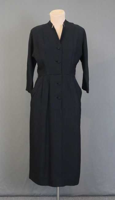Vintage 1950s Black Crepe Dress, 36 Bust, Rayon Cr