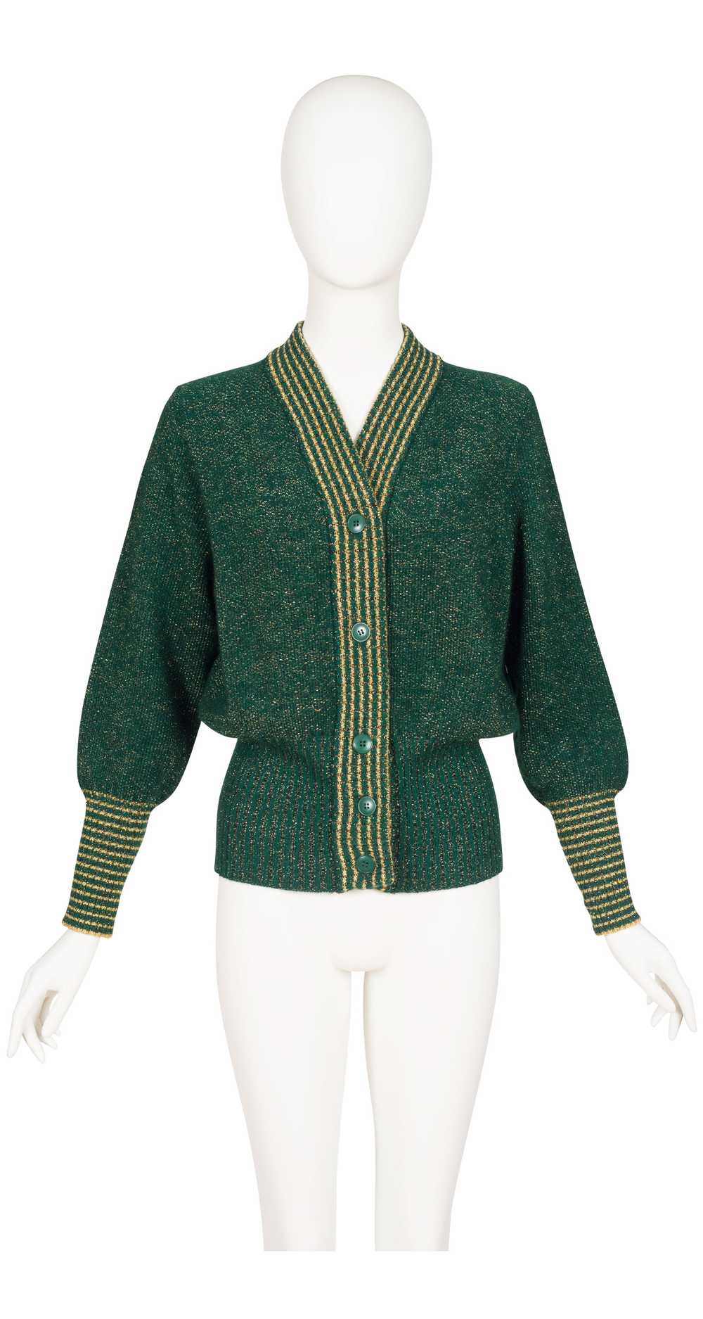 Yves Saint Laurent 1970s Gold Lurex & Green Wool … - image 1