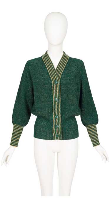 Yves Saint Laurent 1970s Gold Lurex & Green Wool … - image 1