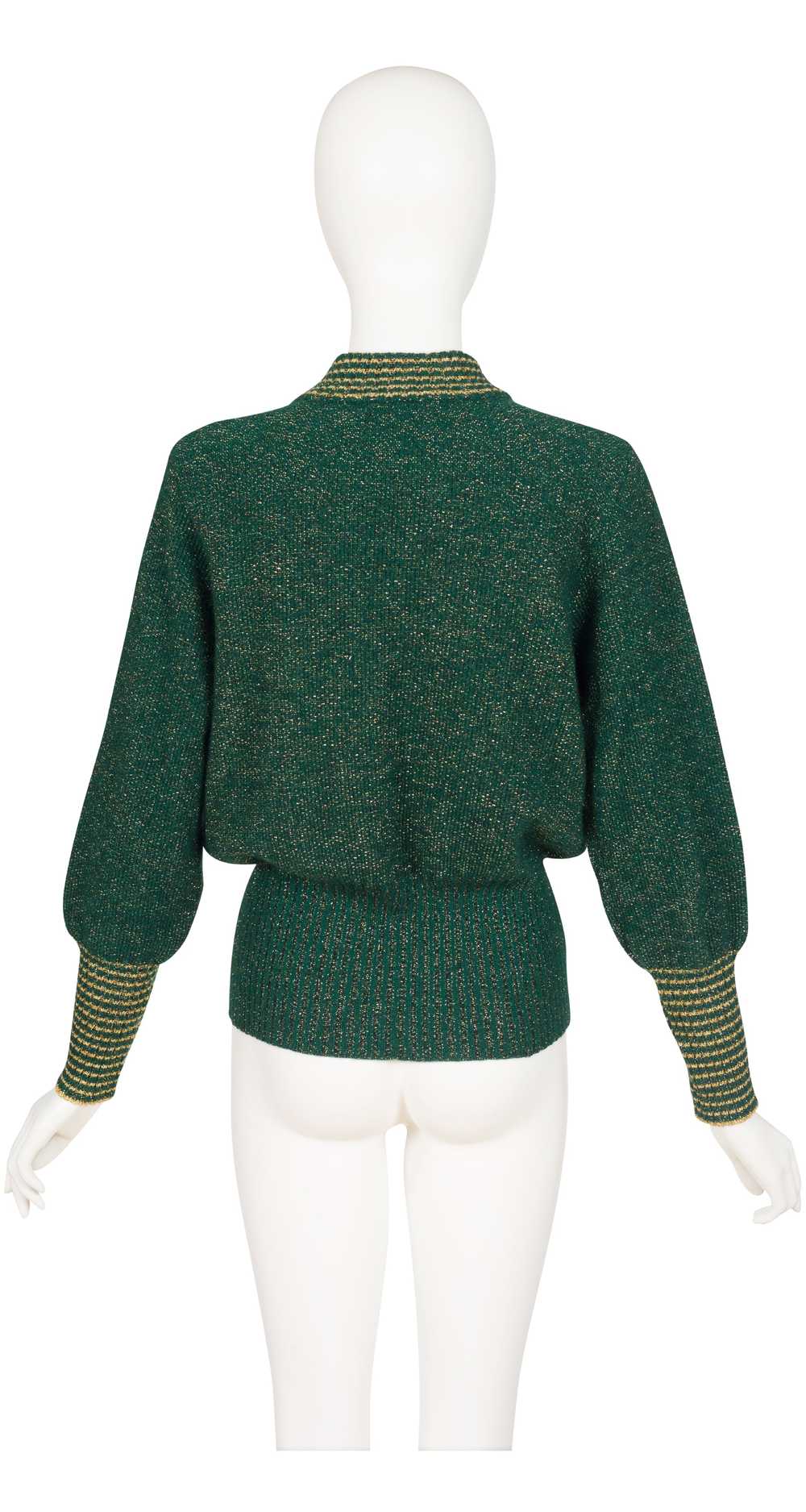 Yves Saint Laurent 1970s Gold Lurex & Green Wool … - image 2