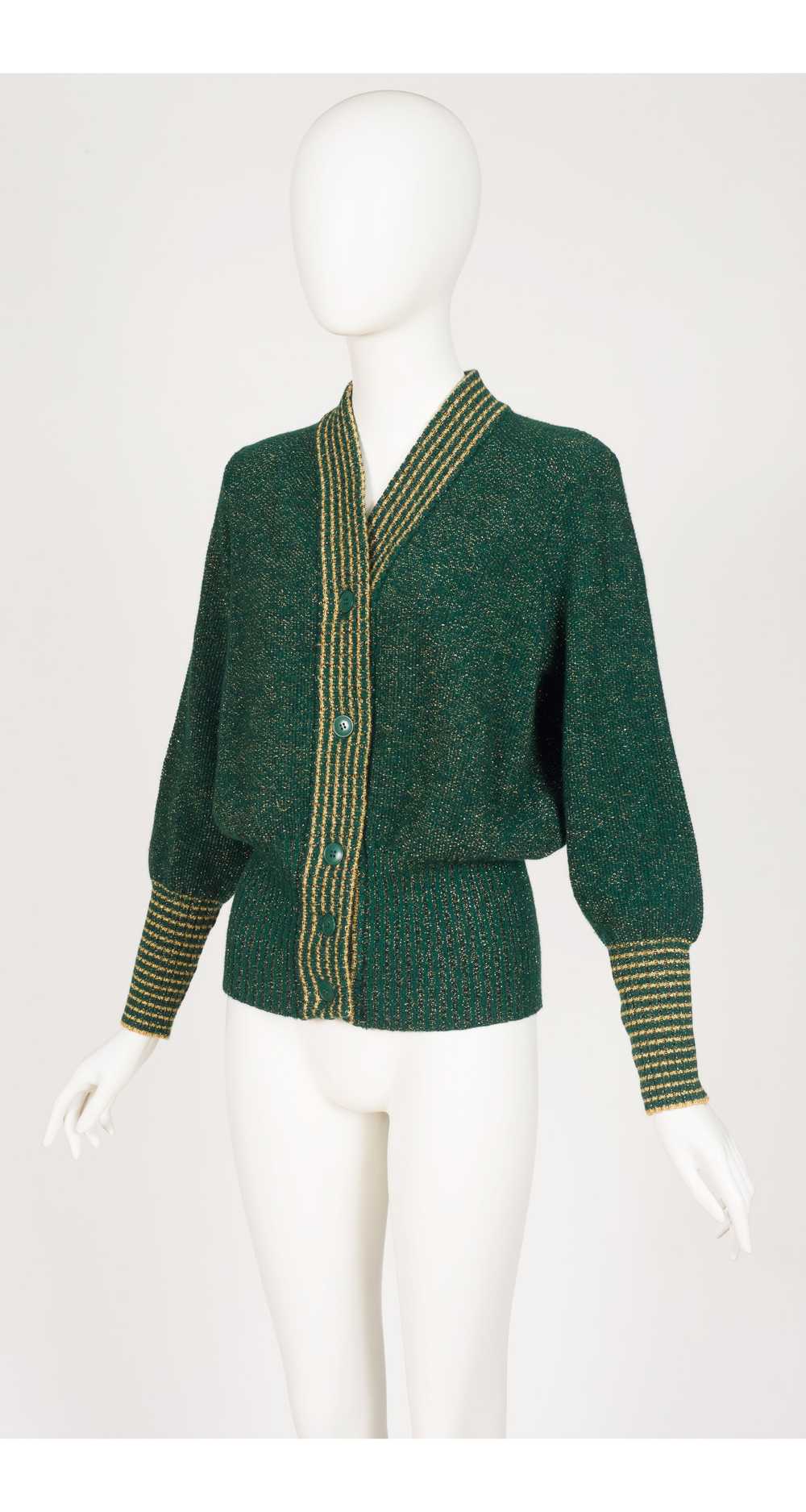 Yves Saint Laurent 1970s Gold Lurex & Green Wool … - image 4