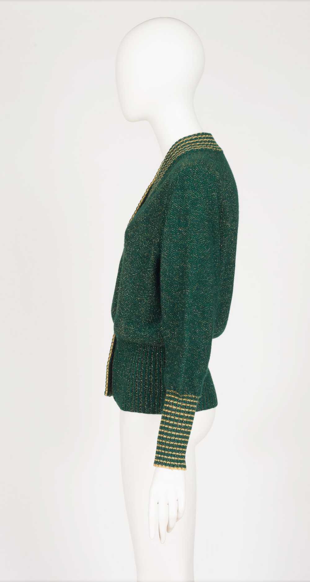 Yves Saint Laurent 1970s Gold Lurex & Green Wool … - image 5