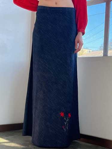 Vintage Embroidered Maxi Skirt - Dark Denim